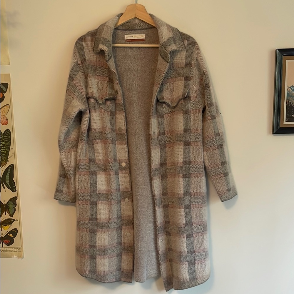 Anthropologie Gray and Brown Teddy Jacket Oversized Cozy Fit